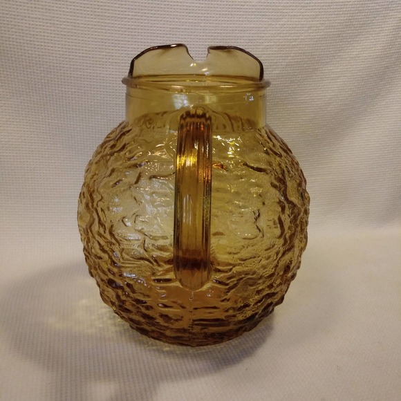 Vintage 1960s Anchor Hocking Honey Gold Textured Ball Jug In Milano 8in - Picture 5 of 16